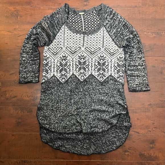 FREE PEOPLE Wool Blend Knit Sweater High Low Gray Boho Bohemian - Picture 3 of 11